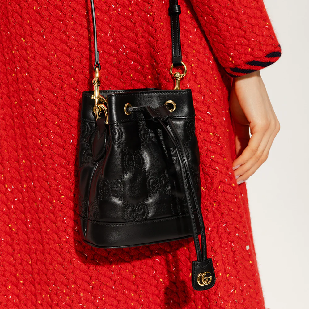 Gucci GG Matelassé Bucket Bag Black