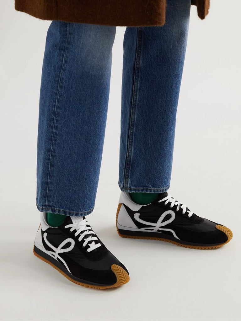 Loewe Padded Flow Runner Sneakers Nylon Suede Leather Black-White 