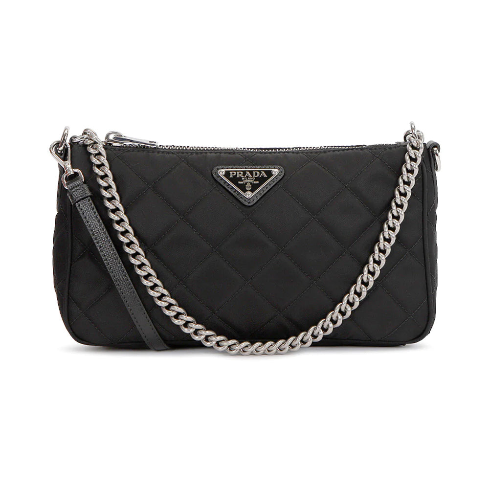 Prada Nylon Quilted Chain Shoulder Bag Black