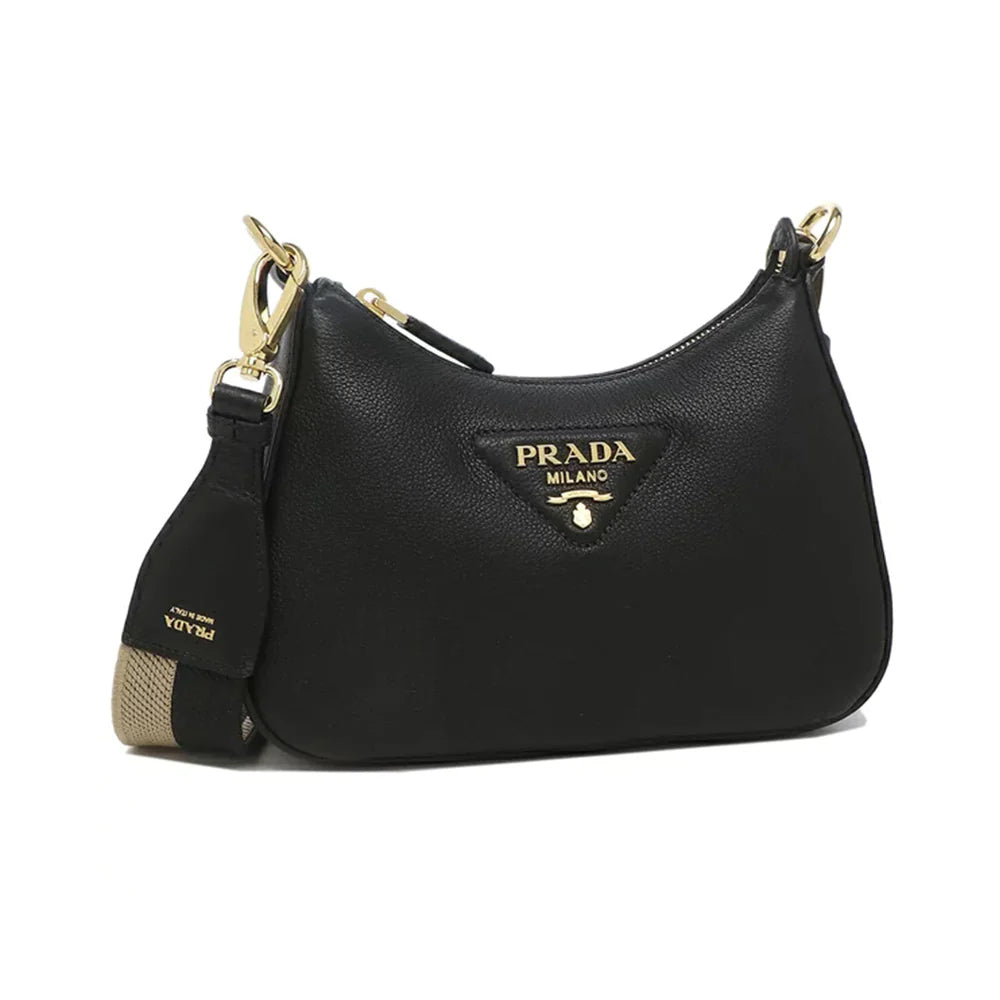 Prada Vittelo Daino Soft Shoulder Bag Black