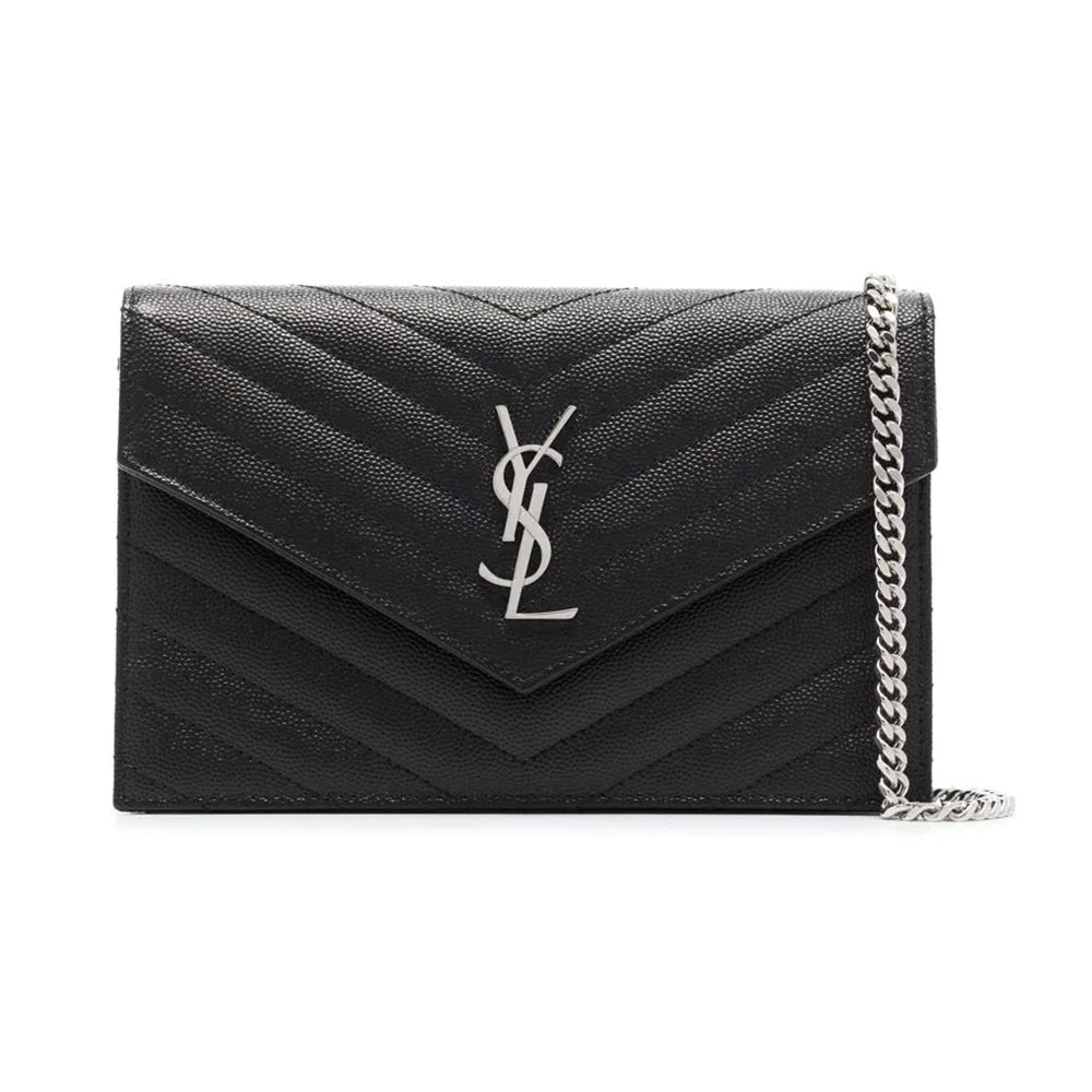 Saint Laurent Cassandre Matelasse Envelope Chain Wallet Embossed