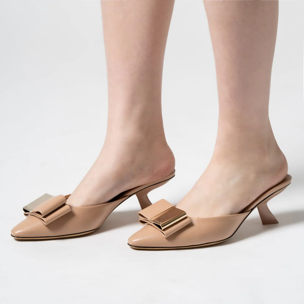 Salvatore Ferragamo Double Bow 55 Mules Heels Amaretti