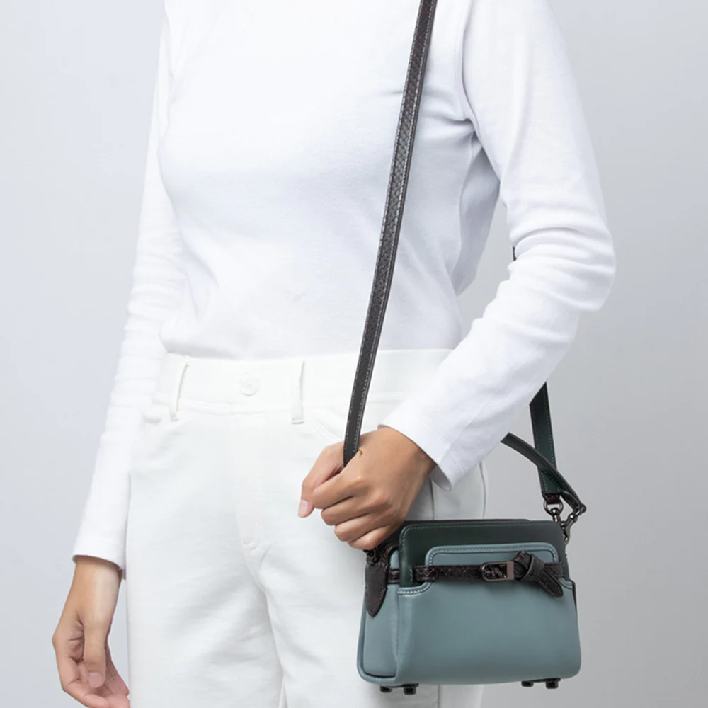 Tate 18 Snakeskin Leather Crossbody Bag Sage Multi