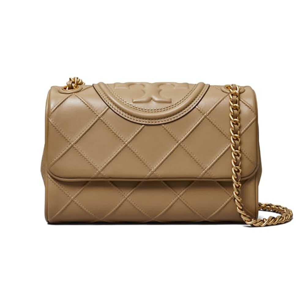 Tory Burch Fleming Small Convertible Leather Shoulder Bag Pebblestone | Voila.id