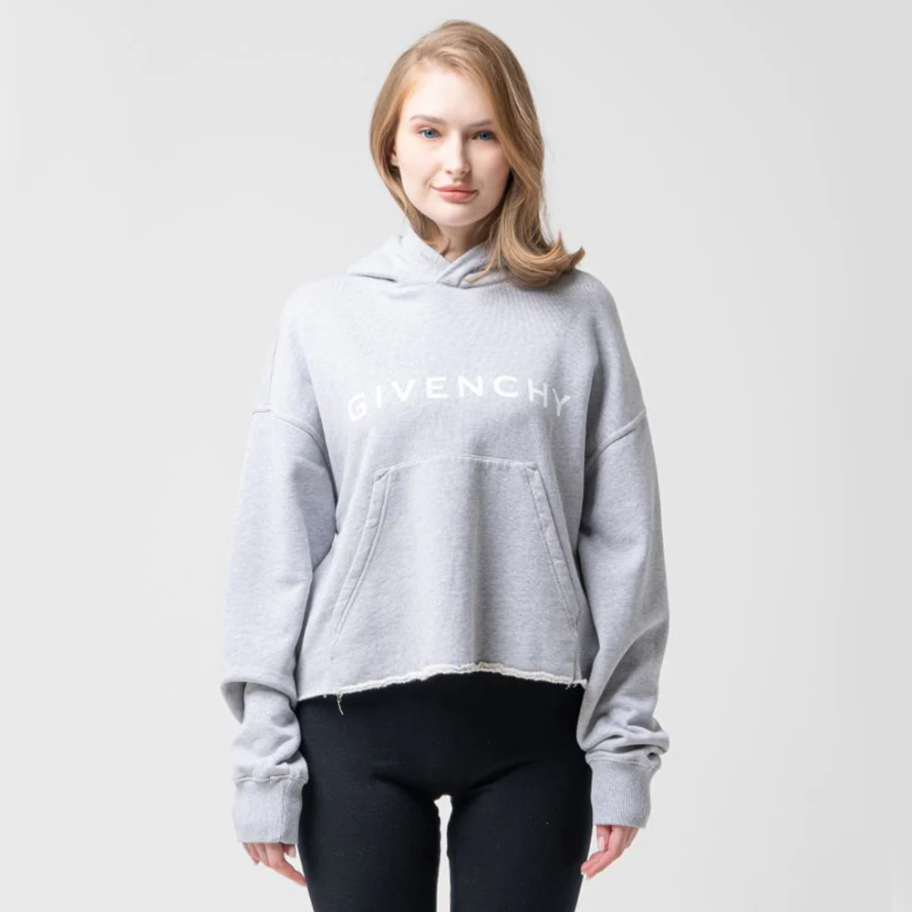 Givenchy Archetype Oversized Cropped Hoodie Light Grey Melange