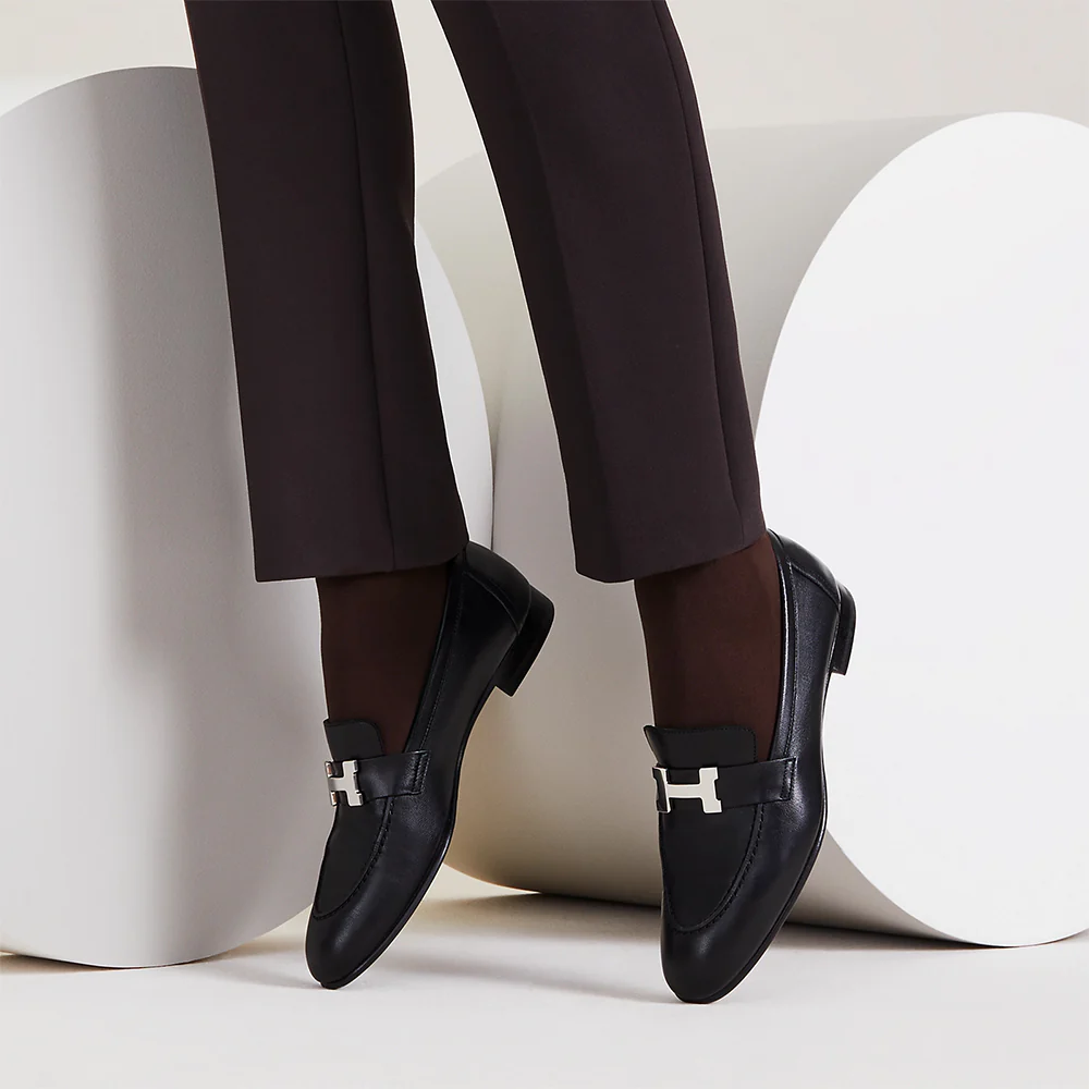 Hermes Paris Goatskin Loafers Black