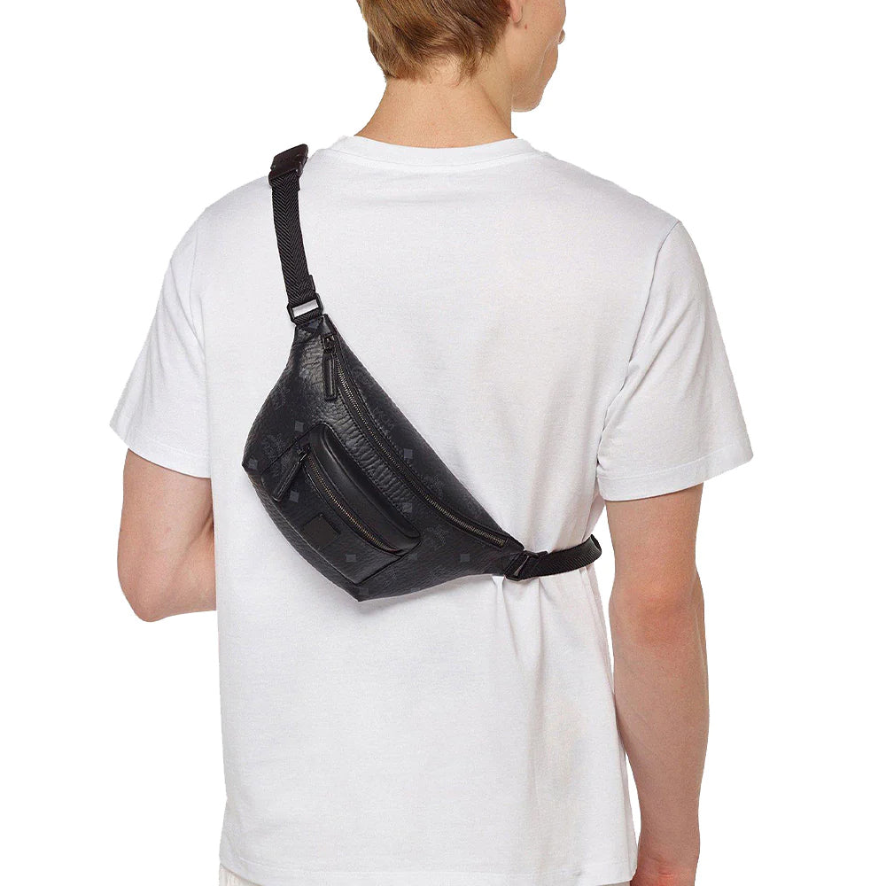MCM Mini Fursten Belt Bag in Visetos Black