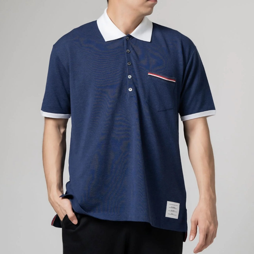 Thom Browne Solid Fine Oversized Short Sleeves Polo Shirt Dark Blue
