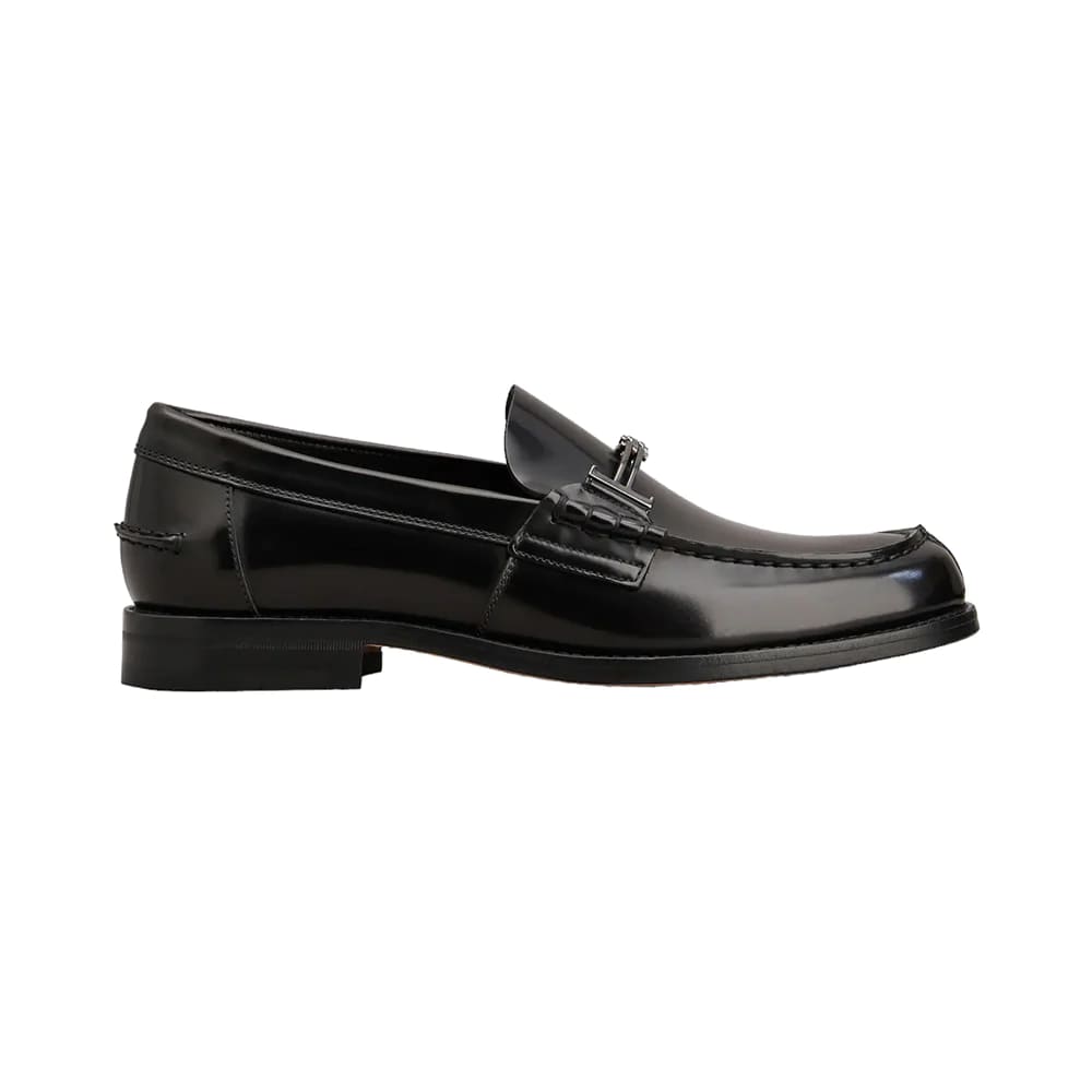 Tod's Double T Metal Accessory Loafers Brushed Leather Black 