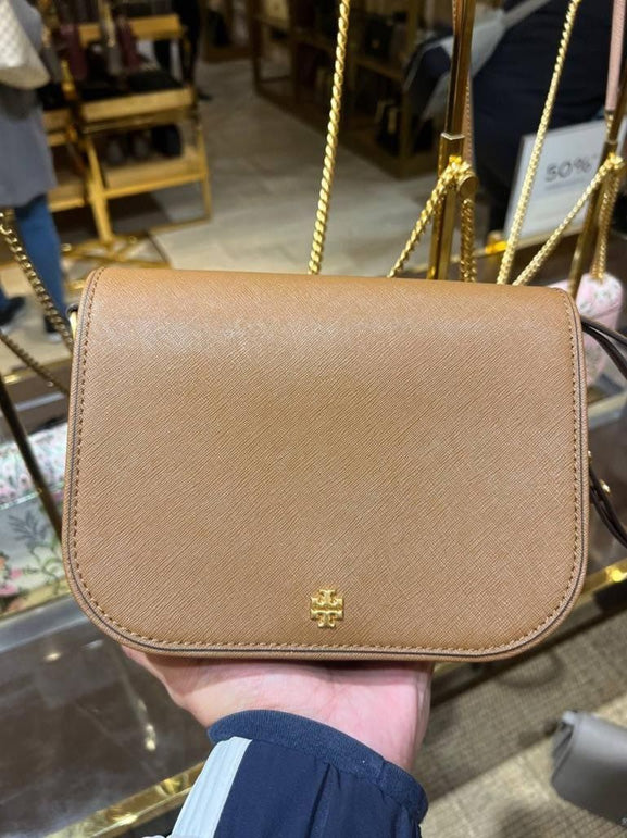 Tory Burch Emerson Saffiano Leather Crossbody Bag Moose