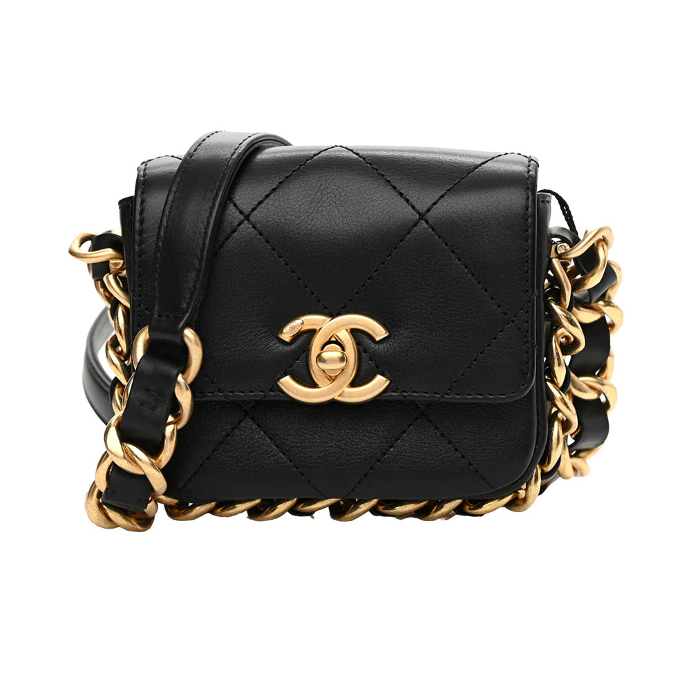 Chanel Mini Flap Calfskin With Big Chain Around Bag Black Ghw