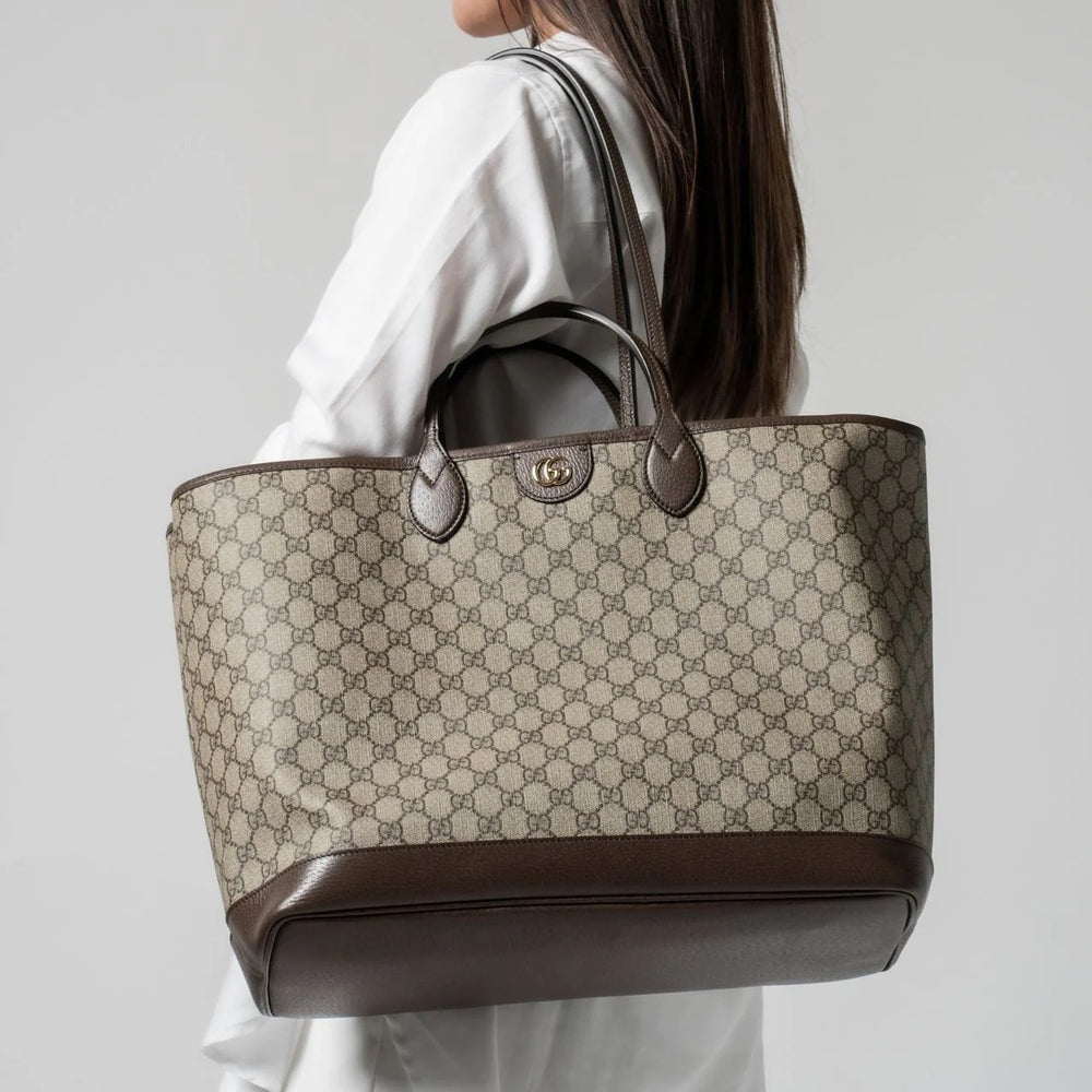Ophidia Large Tote Bag in Beige and Ebony