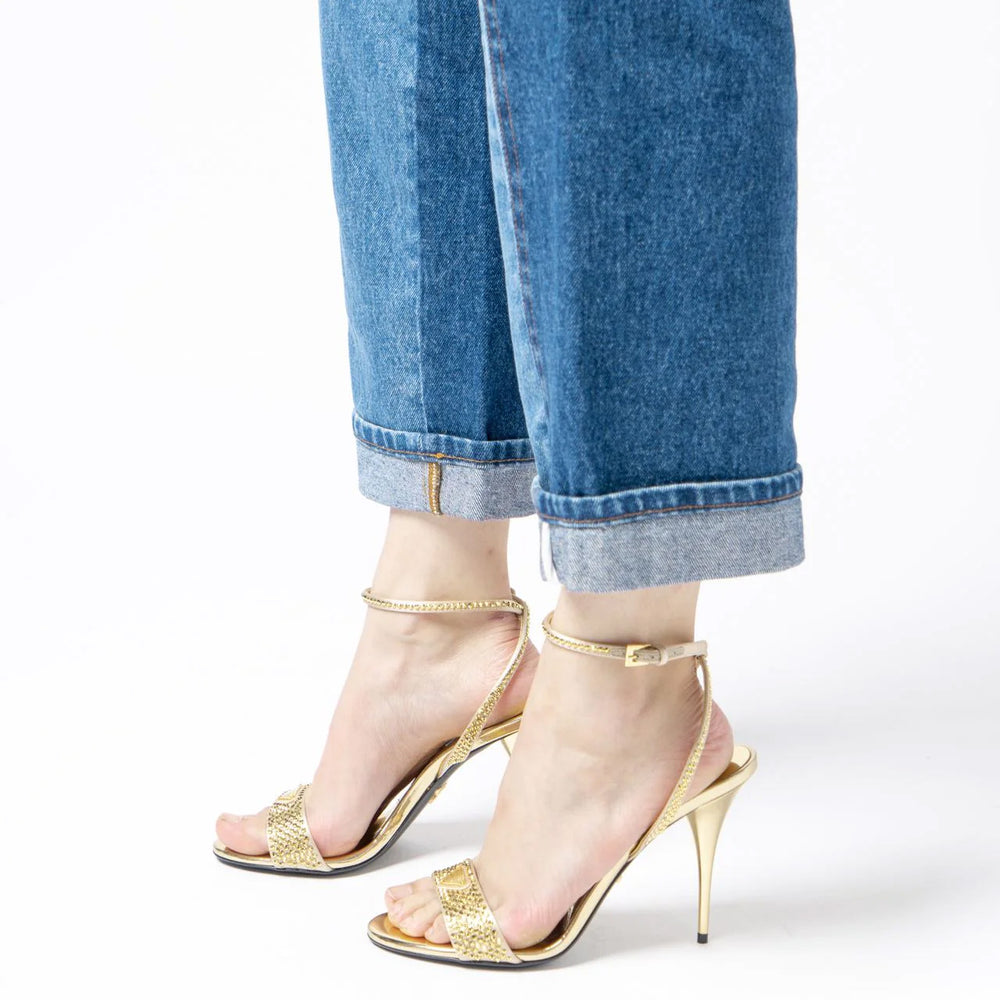Prada Satin Sandals Slingback Heels with Crystal Embellished Platinum