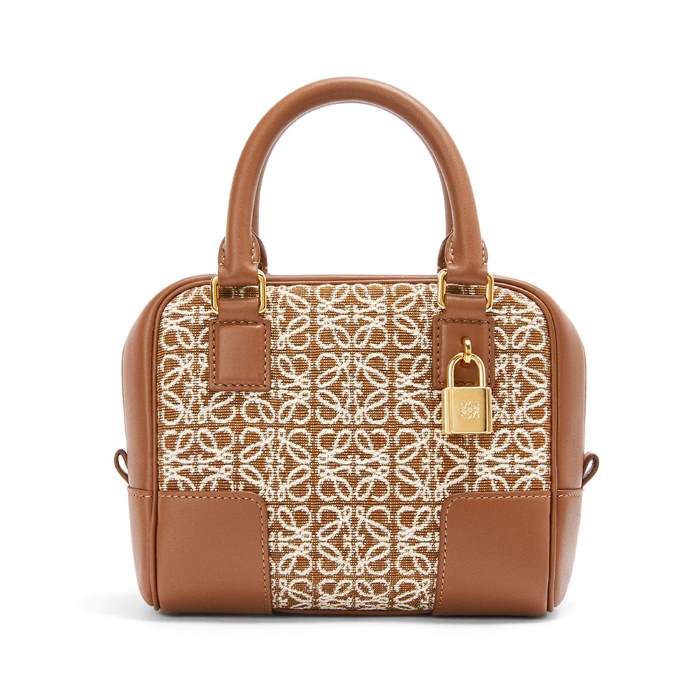 Amazona 16 Square Bag Anagram Jacquard and Calfskin Leather Tan/Pecan 
