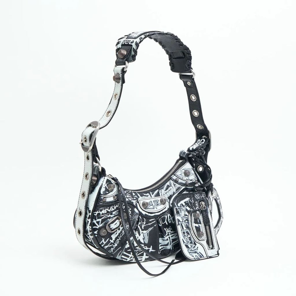 Balenciaga Le Cagole XS Graffiti Shoulder Bag Black
