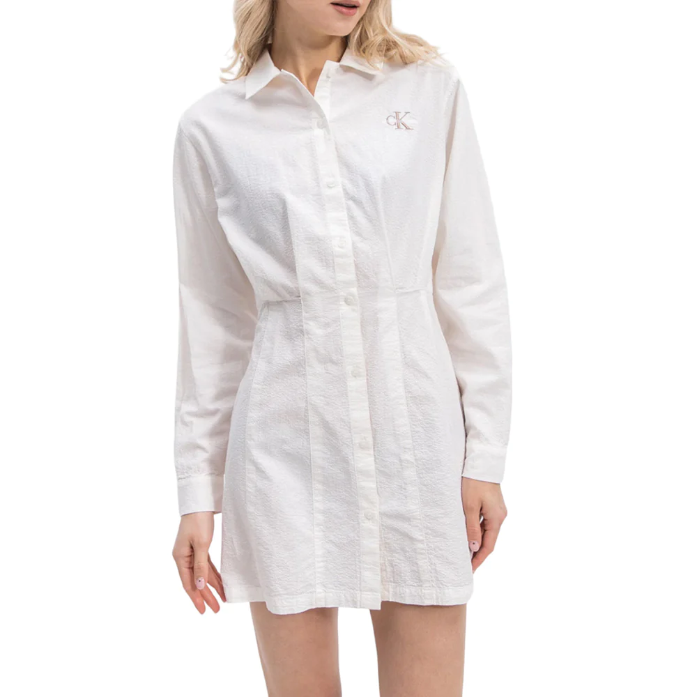 Calvin Klein Seersucker Shirt Dress Ancient White