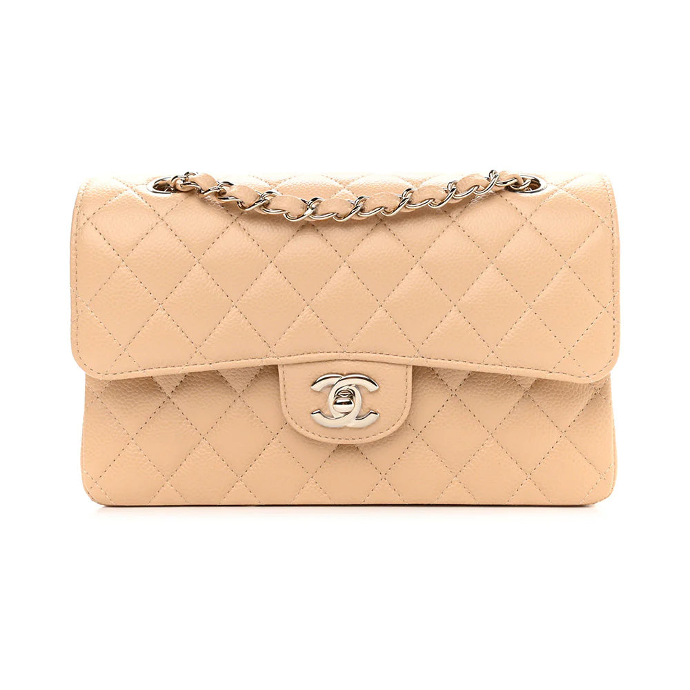 Chanel Small Classic Handbag Light Beige Caviar Lghw
