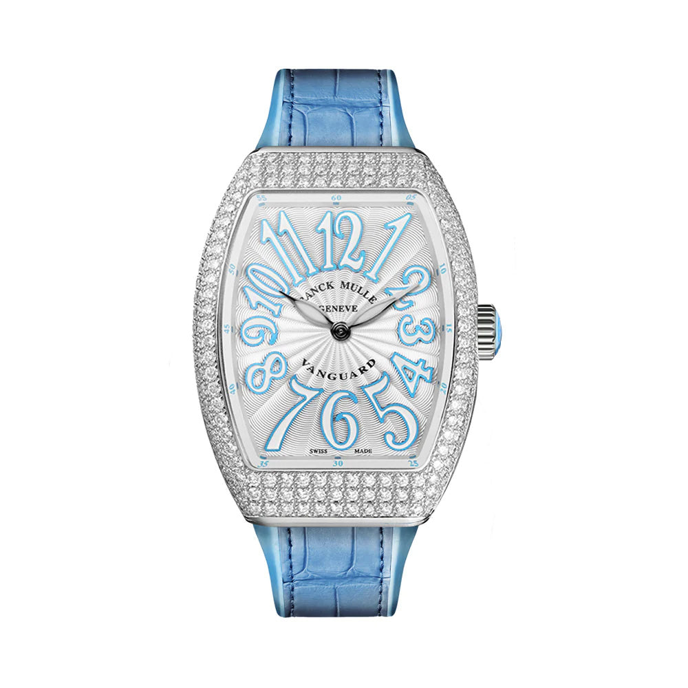 Franck Muller Vanguard V32 Steel Diamond Light Blue White Dial