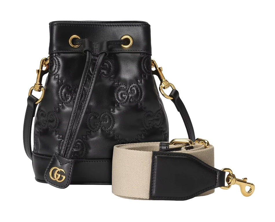 Gucci GG Matelassé Bucket Bag Black 