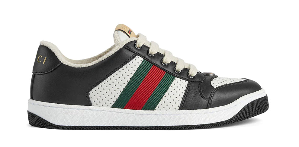 Gucci Screener Low-Top Sneakers Black White /Red Green Stripe 