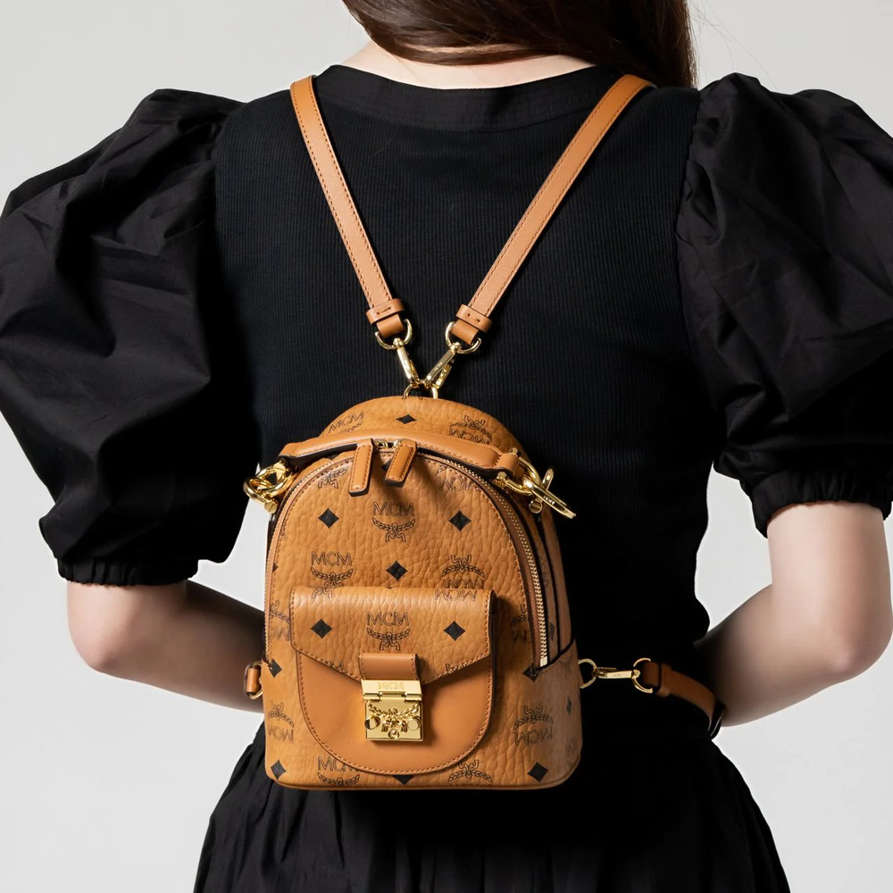 MCM X-Mini Tracy Backpack in Visetos Cognac