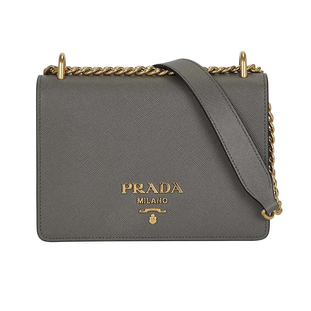 Prada Saffiano Chain Shoulder Bag Dark Grey