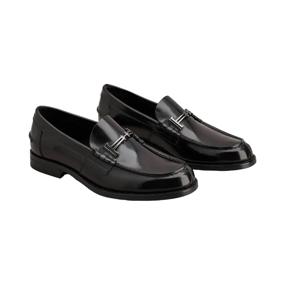 Tod's Double T Metal Accessory Loafers Brushed Leather Black 