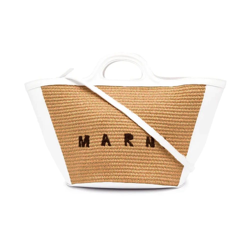 Marni Tropical Small Raffia and Leather Bag Sandstorm/Lily White 