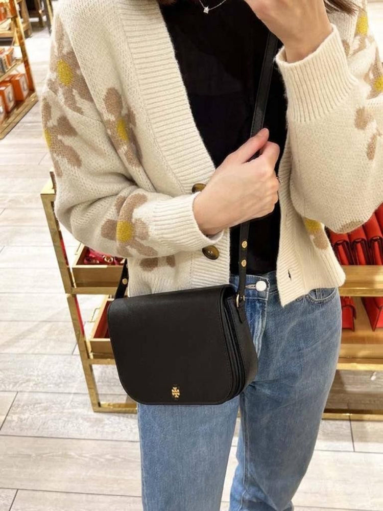 Tory Burch Emerson Saffiano Leather Crossbody Bag Black