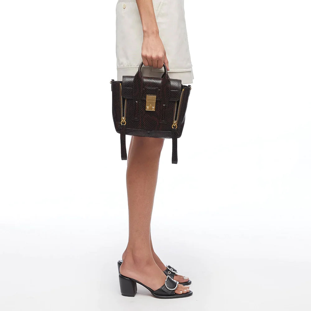 3.1 PHILLIP LIM Mini Pashli Satchel Bag Python Leather Chocolate Ghw