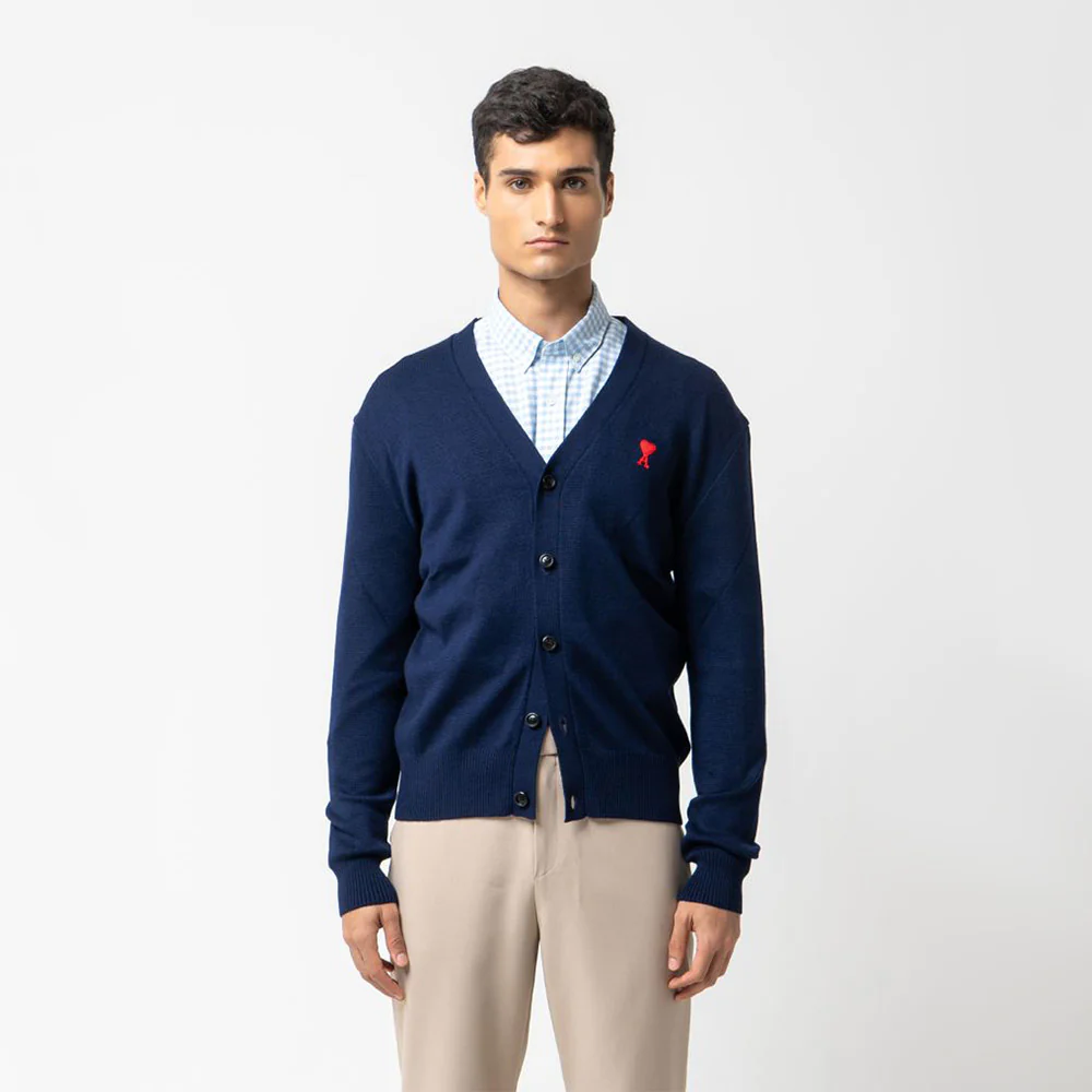 Ami De Coeur V Neck Cardigan Knit Nautic Blue