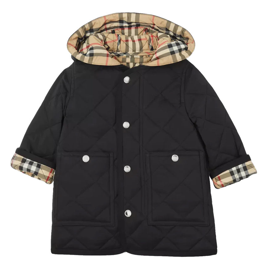 Burberry Kids Diamond Quilted Nylon Hooded Coat Black
