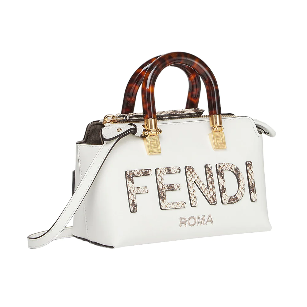 Fendi Mini By The Way Top Handle Leather and Elaphe Boston Bag