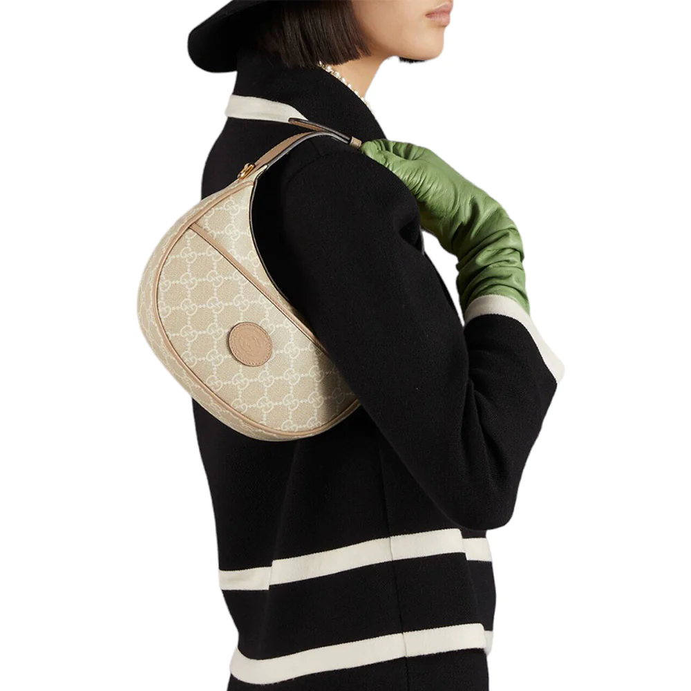 Gucci GG Half Moon Shape Mini Bag Beige White