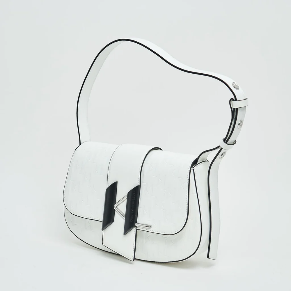 Karl Lagerfeld K/Saddle Monogram Embossed Shoulder Bag White