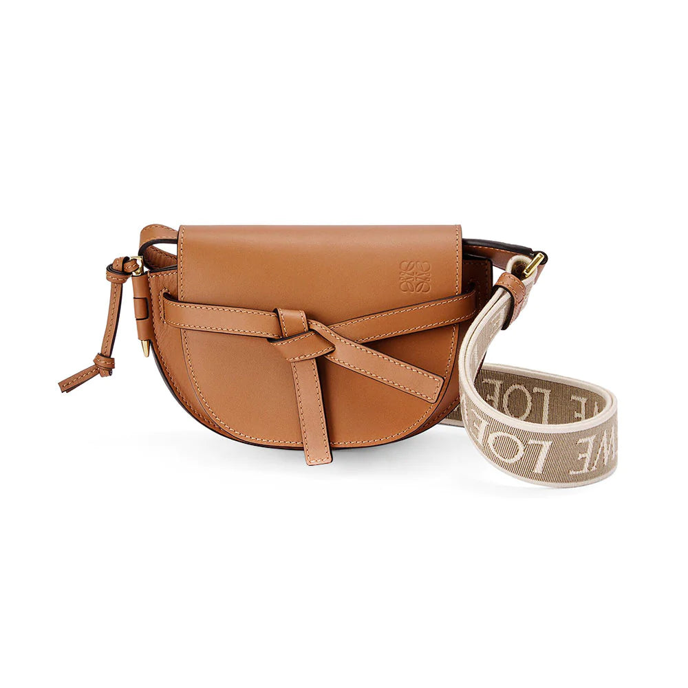 Loewe Mini Gate Dual Bag in Soft Calfskin Jacquard Tan
