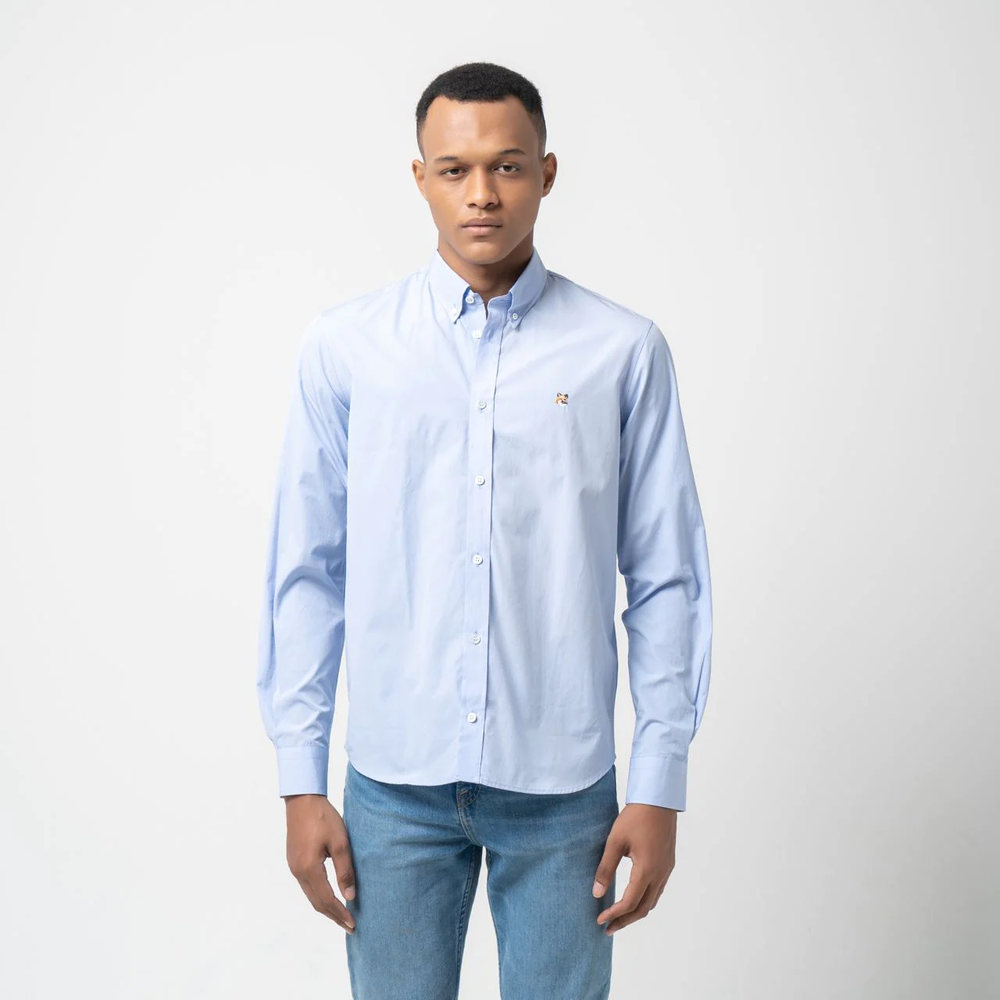 Maison Kitsune Fox Head Embroidery Longsleeves Shirt Light Blue