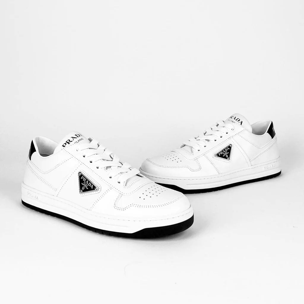 Prada Downtown Perforated Leather Sneakers White Wom