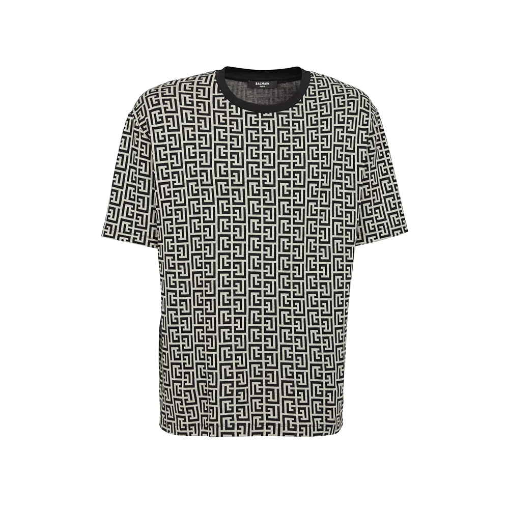 Balmain All Over Monogram Jacquard T-Shirt Man Black