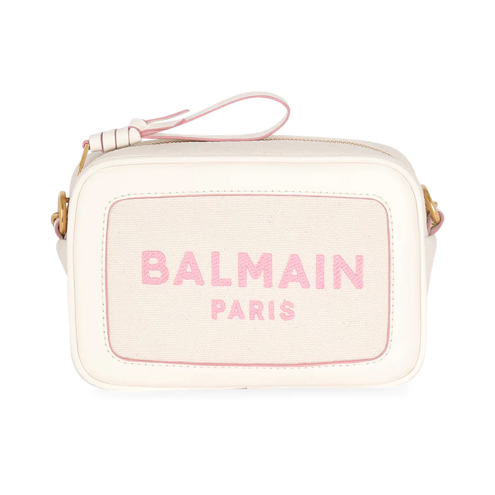 B-Army Canvas and Leather Clutch Bag Cream White/Rose Pink 
