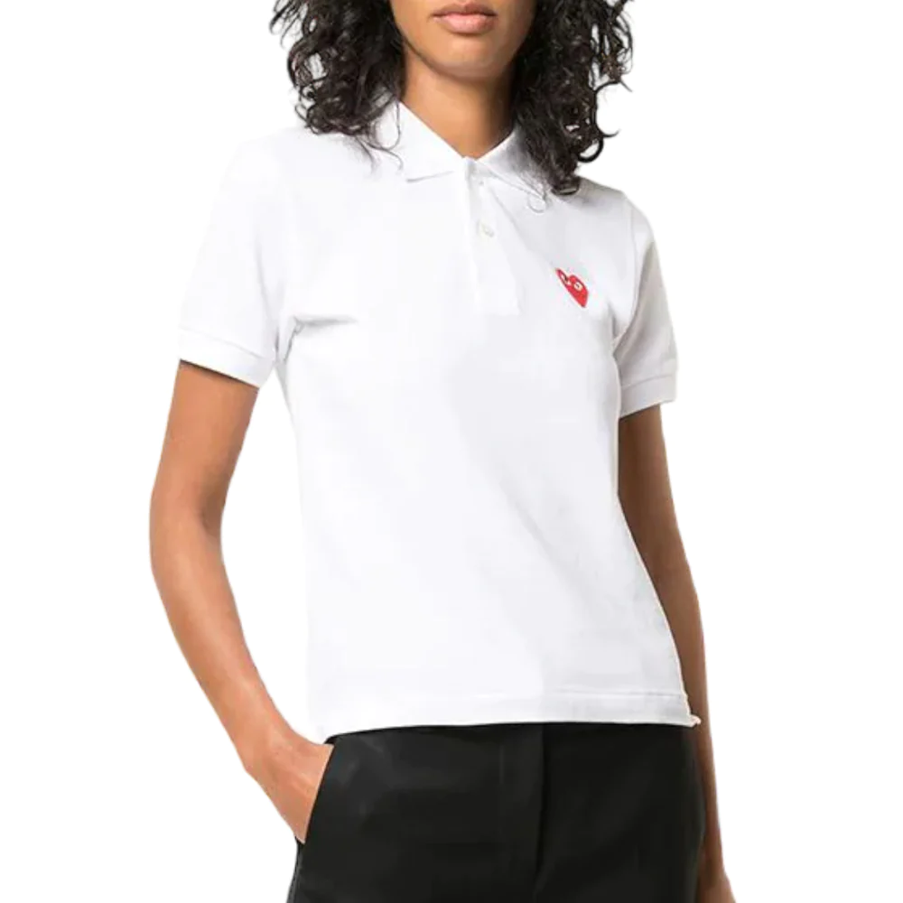 Comme Des Garcons Heart Patch Polo Shirt White Women