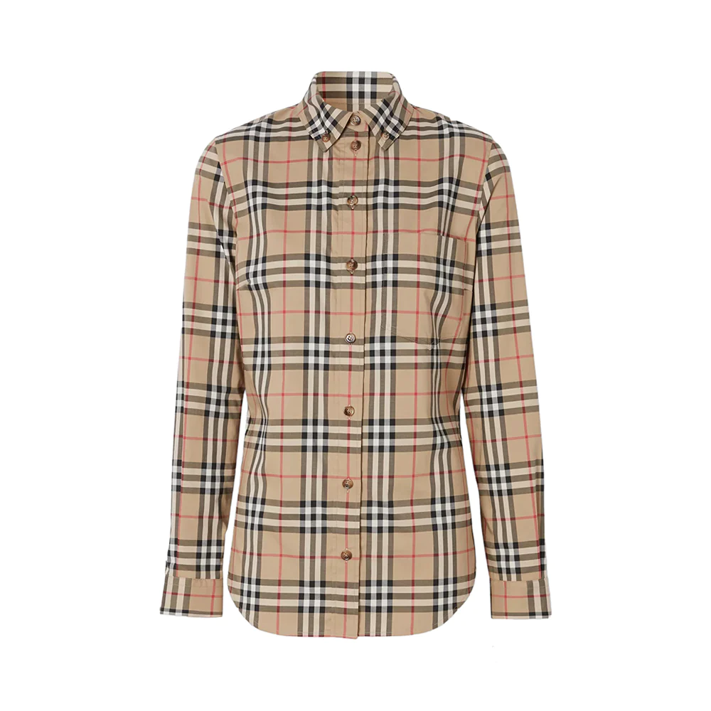 Vintage Check Button Down Collar Cotton Shirt Archive Beige Women 