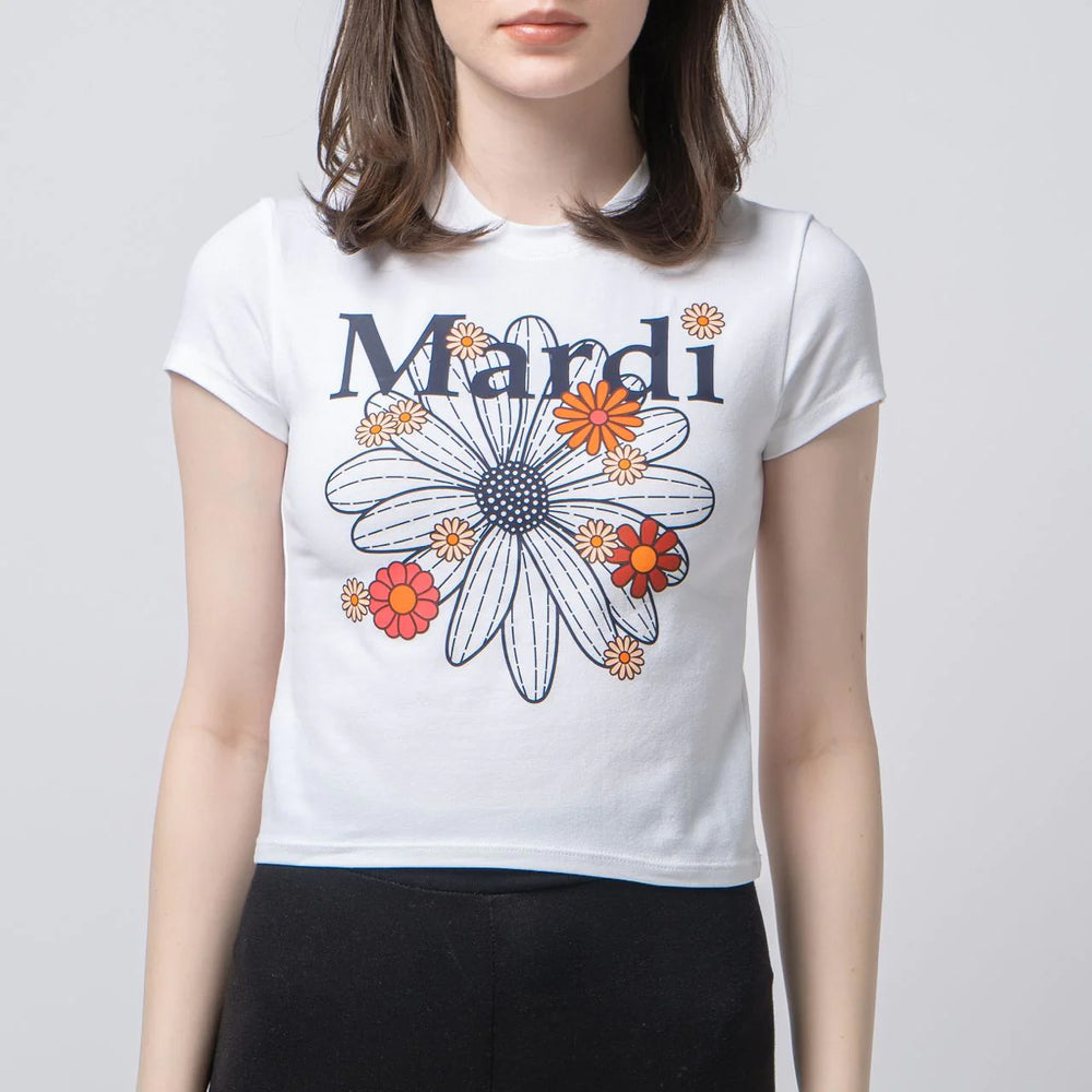 Mardi Mercredi Cropped Flower Blossom T-Shirt White Navy