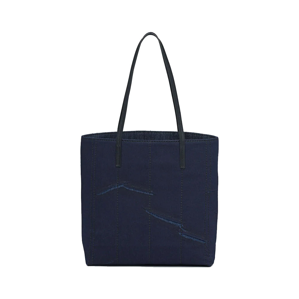 Prada Denim Medium Tote Bag Logo Print Blue Black