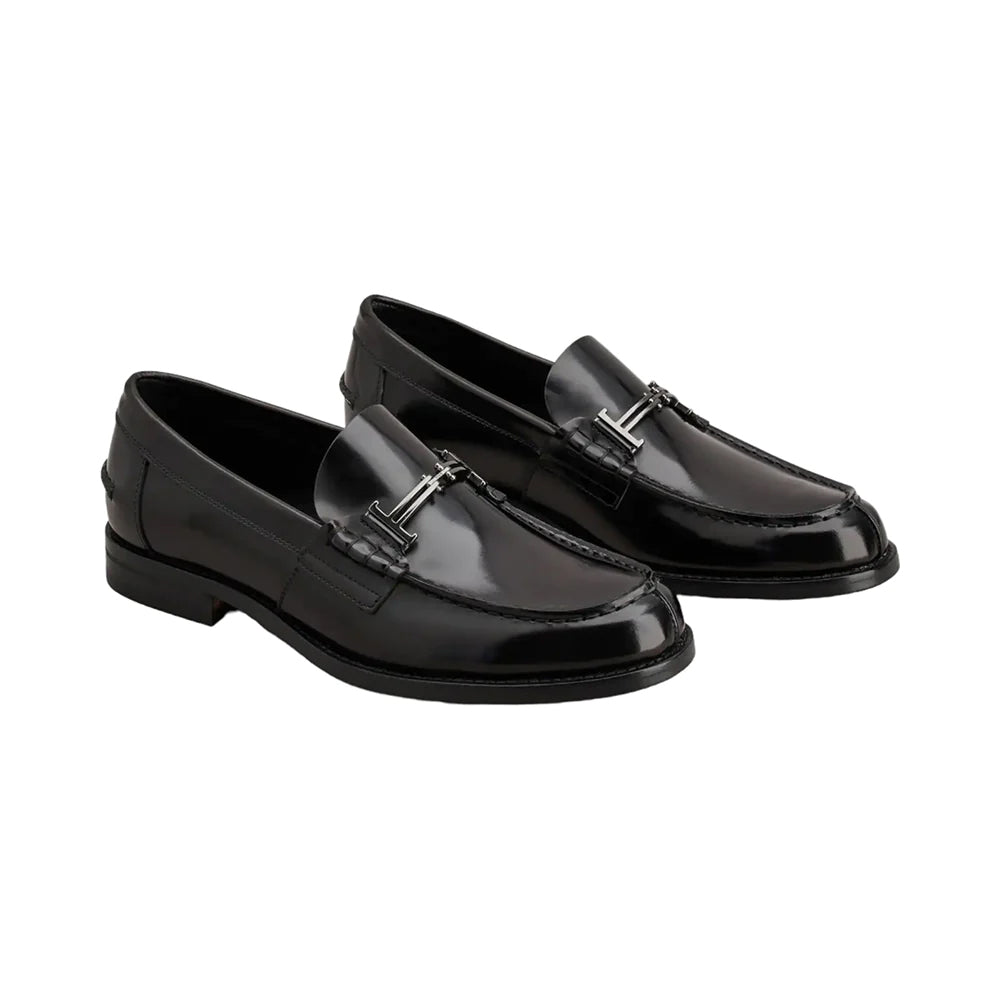 Tod's Double T Metal Accessory Loafers Brushed Leather Black