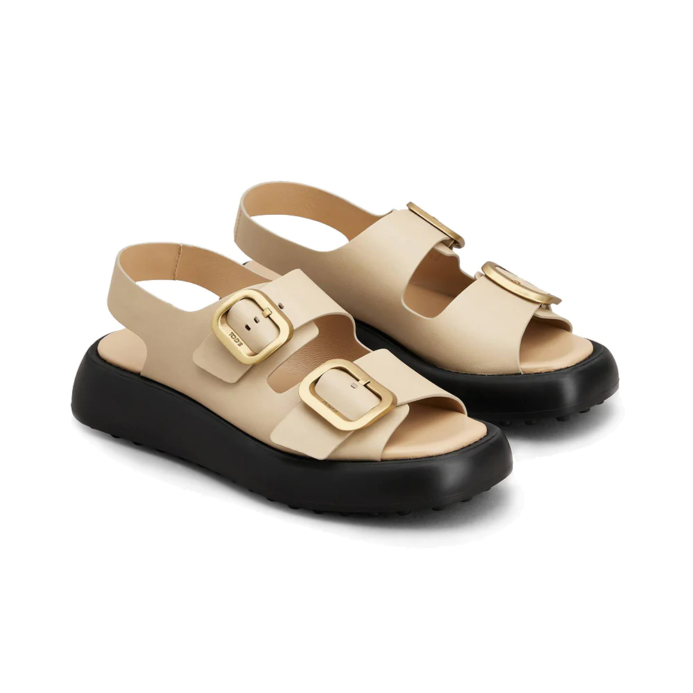 Tod's Double Strap Pebble Rubber Sandals Beige