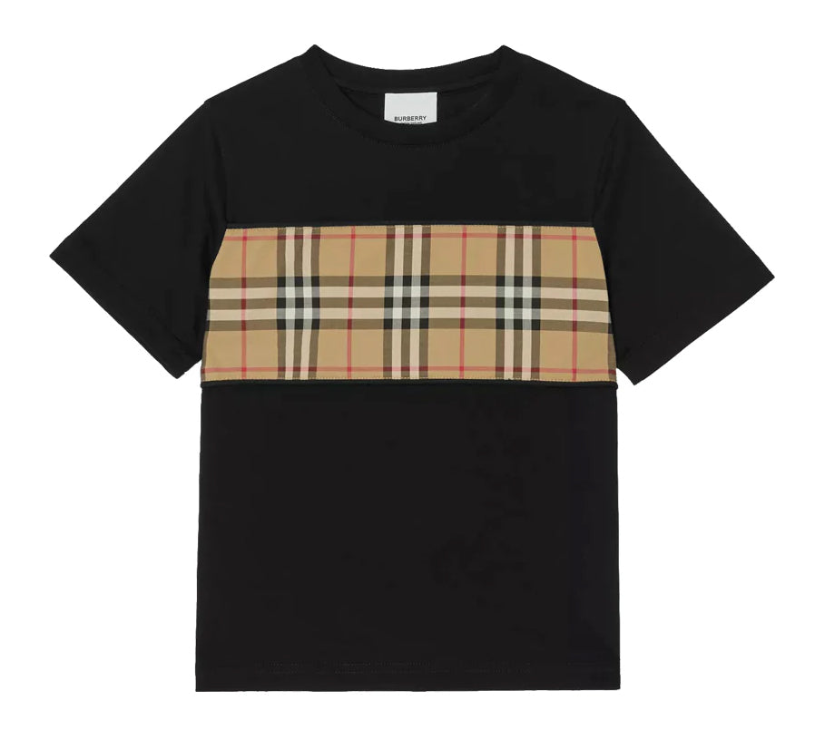 Burberry Kids Vintage Check Panel Cotton T-Shirt Black 