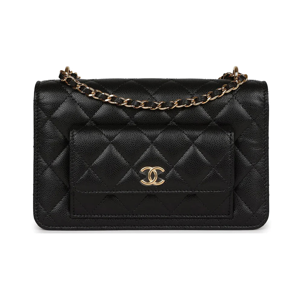 Chanel Double Pocket Wallet On Chain Black Caviar Ghw