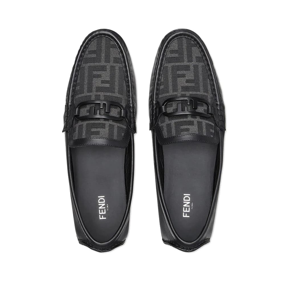 Fendi O'Lock Loafers FF Fabrics Leather Black 