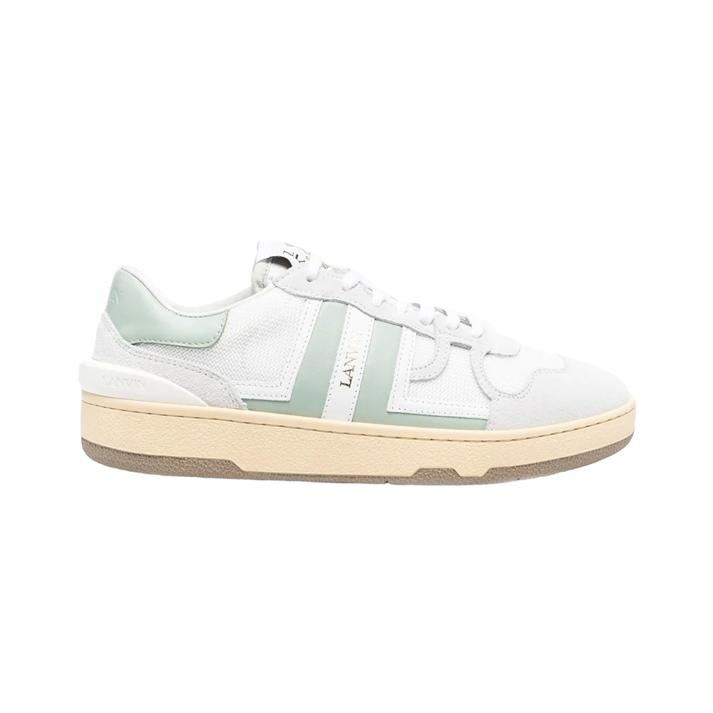 Lanvin Leather and Mesh Clay Low Top Sneakers White/Mint Green Women